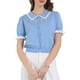 thumbnail image 1 of INSPIRAR CHIC Blusa Vintage de Punto con Cuello de Solapa y Mangas Abullonadas para Mujeres M Azul, 1 of 5