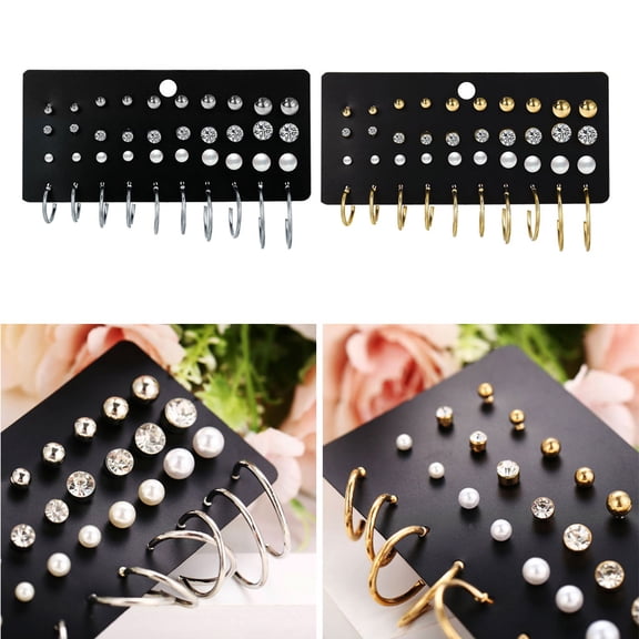 20 Pairs Danity Assorted Mini Round Metal Ball Crystals Pearl Hoop Stud Earrings Kit For Women Men Fashion Jewelry