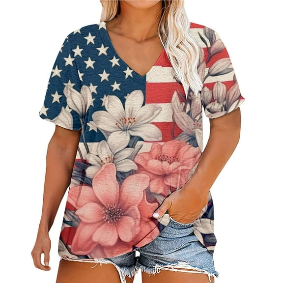 yunLCZ Women Shirts Plus Size Patriotic Shirts For Women Summer 2025 Funny 4th Of July T Shirt Stripes Print American Flag Tee Tops