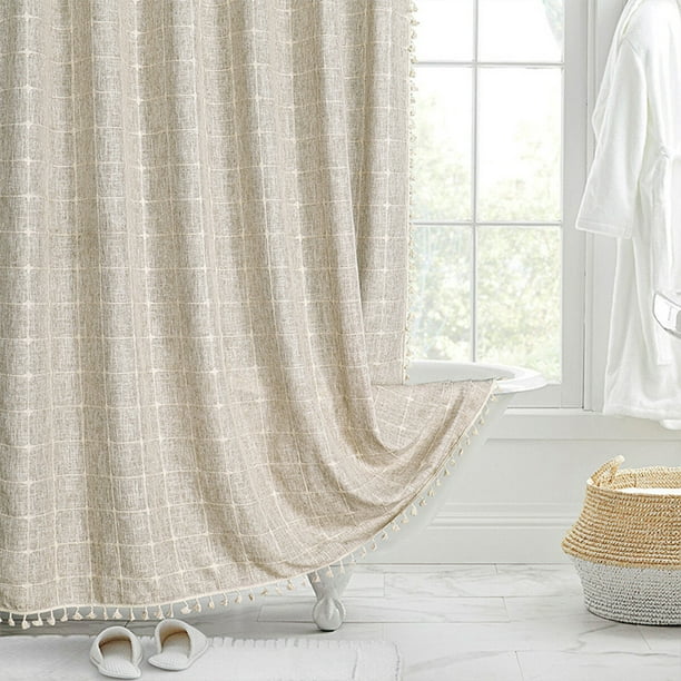 Matsuzay Poliéster Disfrute de una ducha cómoda y relajante con cortina de baño Cortinas de ducha fáciles de instalar Juegos de accesorios de baño cuadros grandes beige