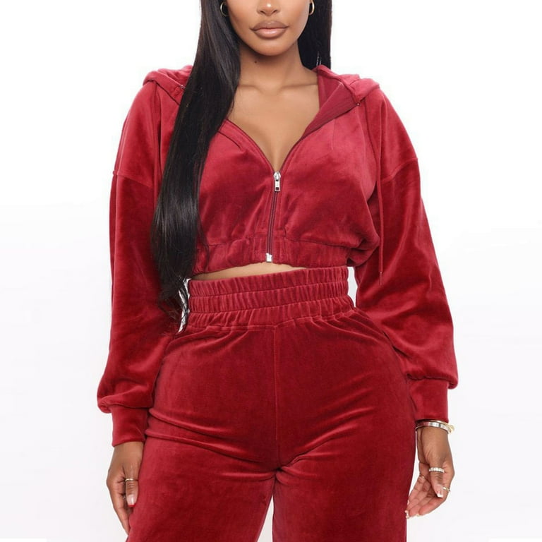 RH Sweatsuit Set Women's Velour Hoodie Sport 2P Tracksuits Outfits