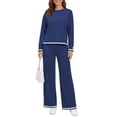 thumbnail image 3 of UVN Outfits Sets for Women Casual 2 Piece Lounge Sets Fall Long Sleeve Tops and Wide Leg Pants Tracksuits Pajamas Sets with Pockets, 3 of 11