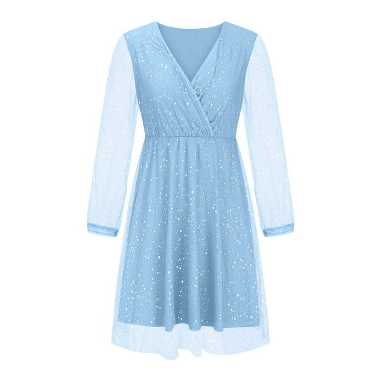 gbyLJF Homecoming Dress Flowy Cotton Floral Dress Cocktail Party Dress for  Women Boat Dress Light Blue S - Walmart.com