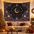 thumbnail image 3 of Golden Crescent Moon & Floral Night Sky Against Deep Black Background, Mystical Celestial for Space Lovers, Botanical Wall Art, Birthday Gift, Tapestry Wall Hanging for Bedroom and Dorm, 3 of 7