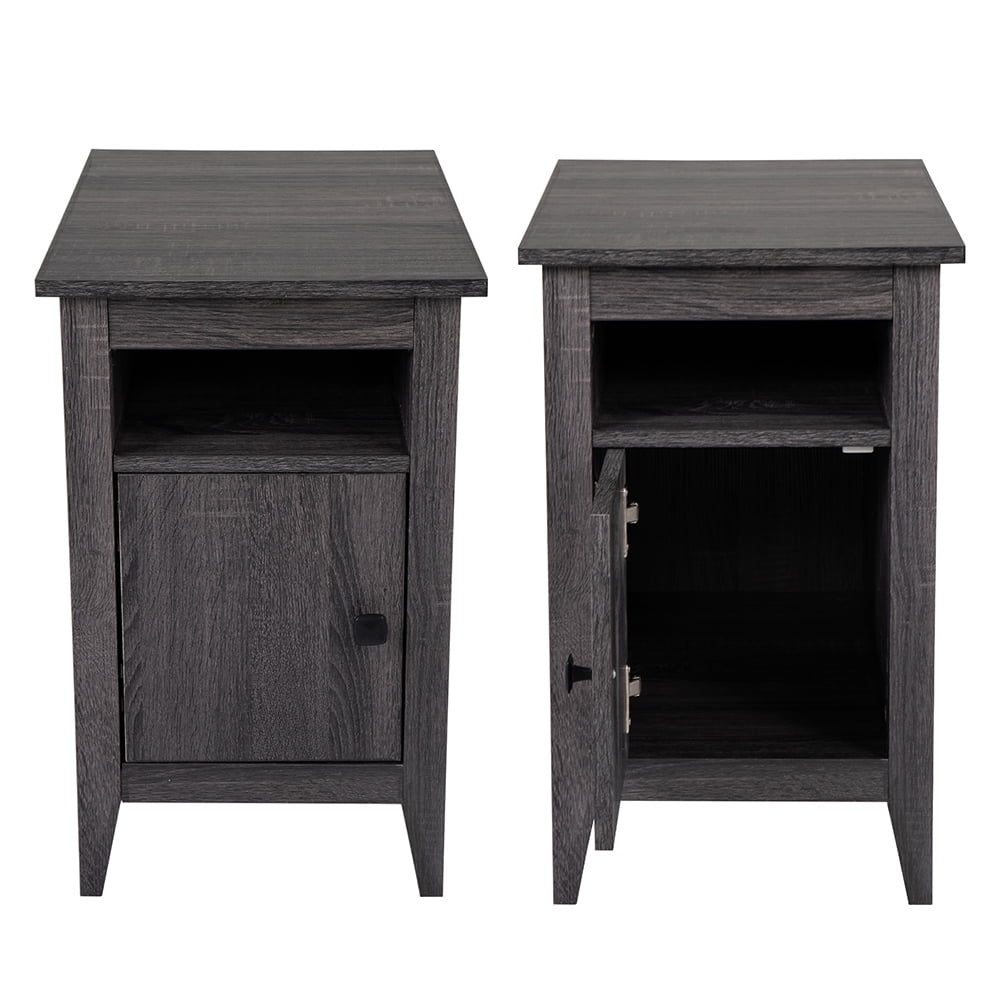 Kadyn Bedside Tables&nbsp;set of 2, Wooden End Side Table with Storage Cabinet and Open Shelf, Bedside Table for Bedroom, Living Room, Cement Gray