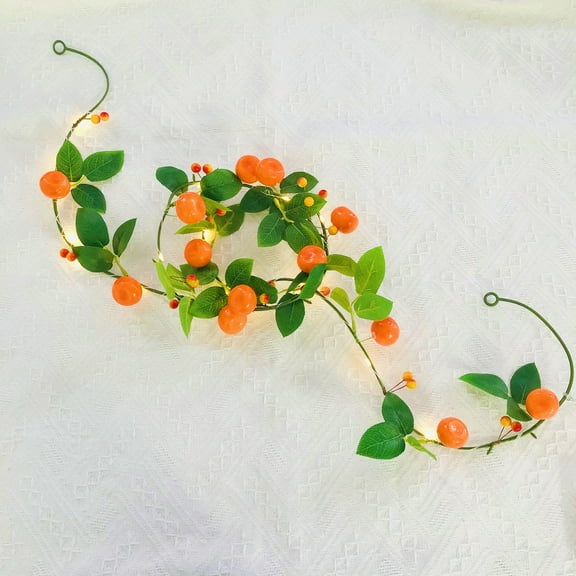 Artificial Fruit Tangerine Vine String Lights - Battery Powered Kumquat Holly Berries Green Leaf Plant Vine Garland with Fairy Light for Valentine's Wedding Party Christmas Home Garden Decoration