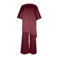 thumbnail image 4 of RKSTN Ensembles Deux Pièces pour Femmes en Lin Flammé à Manches Courtes Col Ras du Cou Ourlet Asymétrique Ensembles Assortis Vêtements pour Femmes, 4 of 5