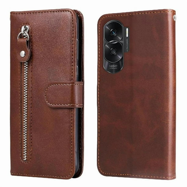 Estuche de Cuero PU con Cierre para Honor 90 Lite , Funda Protectora con Billetera y Correa