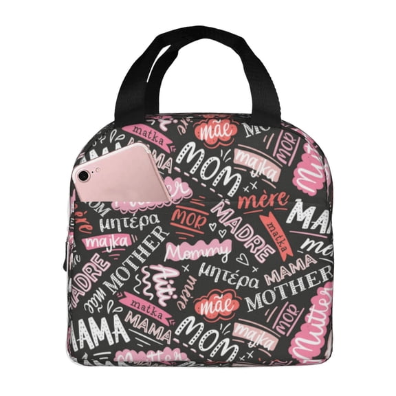 Vsdgher Various Languages Mother Lunch Bag, Lunch Box for Women Adult Men, Lunch Tote Insulated Cooler Lunch Container for Work/Office/Picnic/Travel