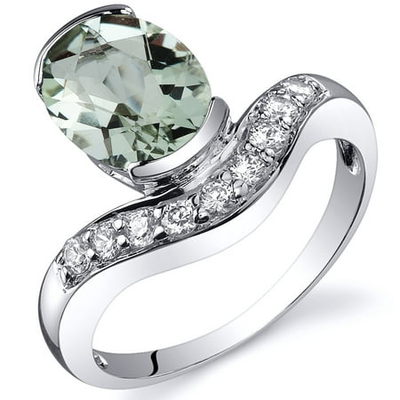 Peora 1.75 Ct Green Amethyst Engagement Ring in Rhodium-Plated Sterling Silver