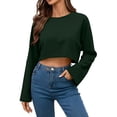 thumbnail image 5 of dazeni Womens Lightweight Crop Sweatshirts Summer Long Sleeve Cropped Pullover Solid Crewneck Atheletic Running Tops Green X-Small, 5 of 8