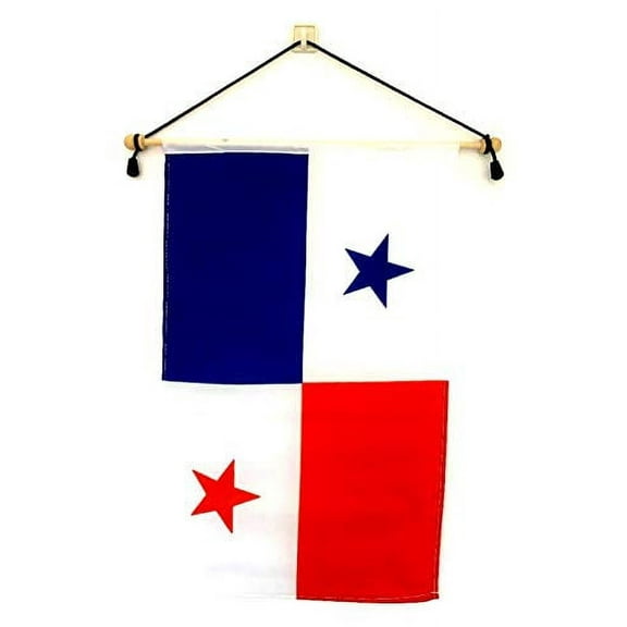 Panama 12"x18" Polyester Wall Banner Flags, 12 x18 Panamanian Wall or School Flag Mounted on a Birch Wood Banner Pole, Much Larger Than Mini 4"x6" Banner Flags