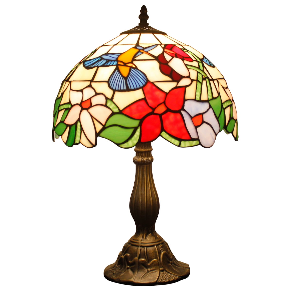 Tiffany Lamp W12H18 Inch Hummingbird Stained Glass Reading Table Bedside Desk Light S101 WERFACTORY Lamps Antique Art Craft Gift Parent Girlfriend Lover Kid Living Room Bedroom Study Coffee Bar Deco