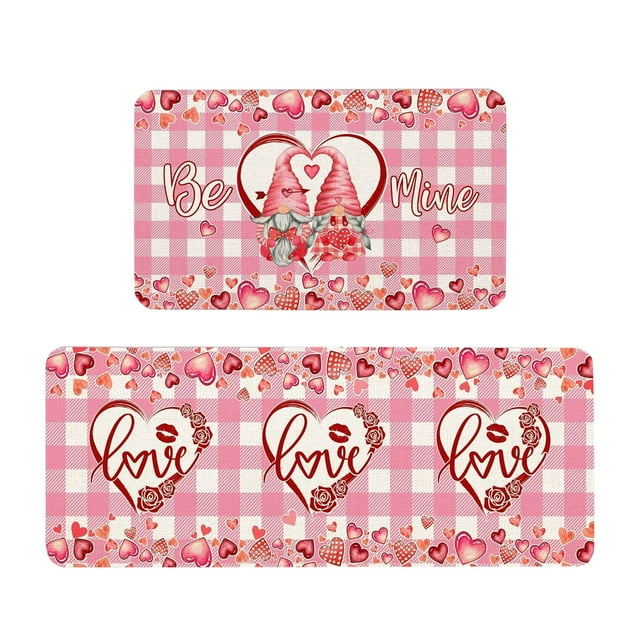 Hearth & Gear Valentines Day Kitchen Rugs And Mats Set Of 2 Valentines Kitchen Mats Farmhouse Mats For Floor Decorations Decorative Valentines Day Kitchen 16x24 Inch And 16x43 Inch Throws for Sofa