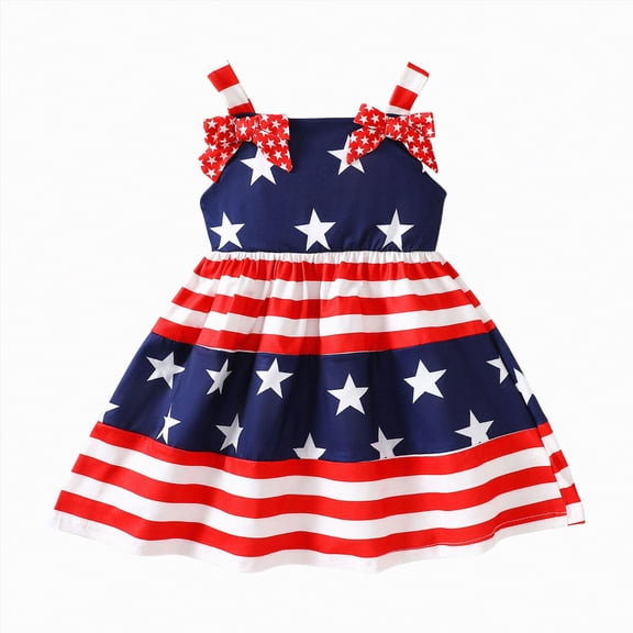Leey-World 4th of July Girl Dresses Independence Day Outfit Baby Girls American Flag Stars Stripes Patriotic Dress Clothes(Watermelon Red,18-24 Months)