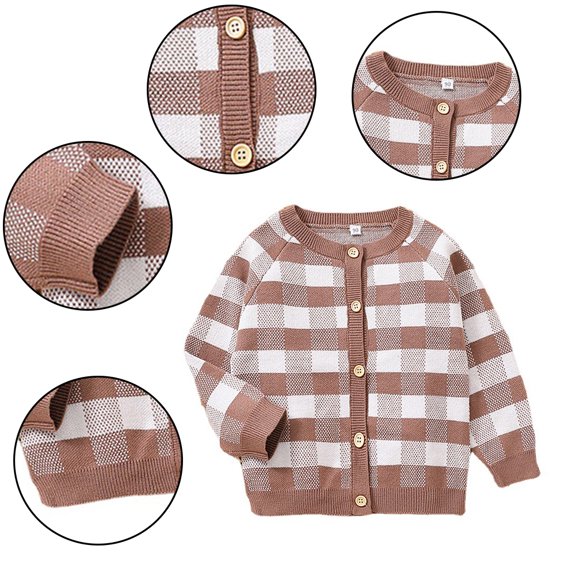 KYAIGUO Toddler Girls Checkerboard Knit Sweater Autumn Cardigan Plaid Tops Baby Boys Wiinter Warm Soft Sweater