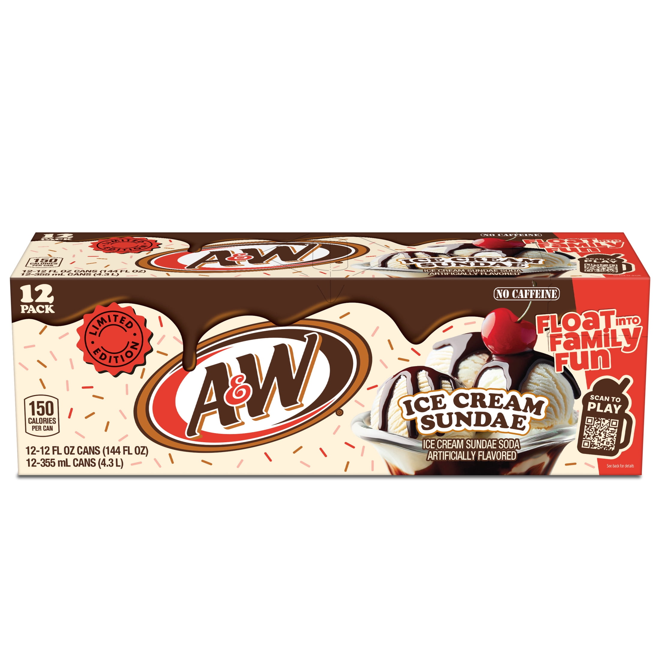 A&W Ice Cream Sundae Soda Pop, 12 fl oz, 12 Pack Cans