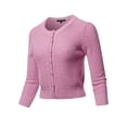 thumbnail image 1 of A2Y Women's Solid Cropped 3/4 Sleeve Button Down Crew Neck Knit Cardigan Sweater Light Pink L, 1 of 1