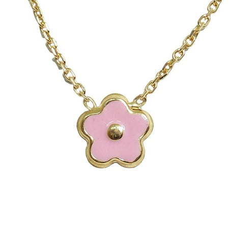 Enamel Flower Daisy - BecKids - 18k Gold Pink Enamel Daisy Flower Pendant Necklace - 14