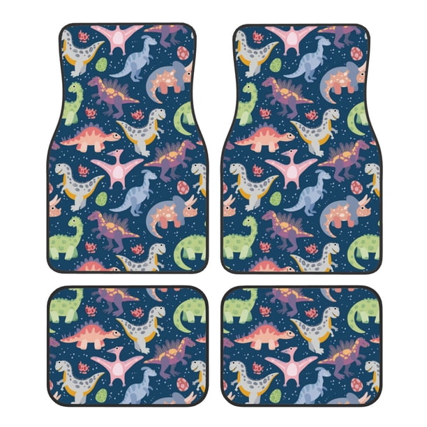 Fotbe Dinosaur Juego de 4 Tapetes para Auto con Estampado – Alfombrillas de Goma Reforzada, Diseño Antideslizante, Protección para Todo el Año – Vehículos, Autos, Camionetas y SUVs
