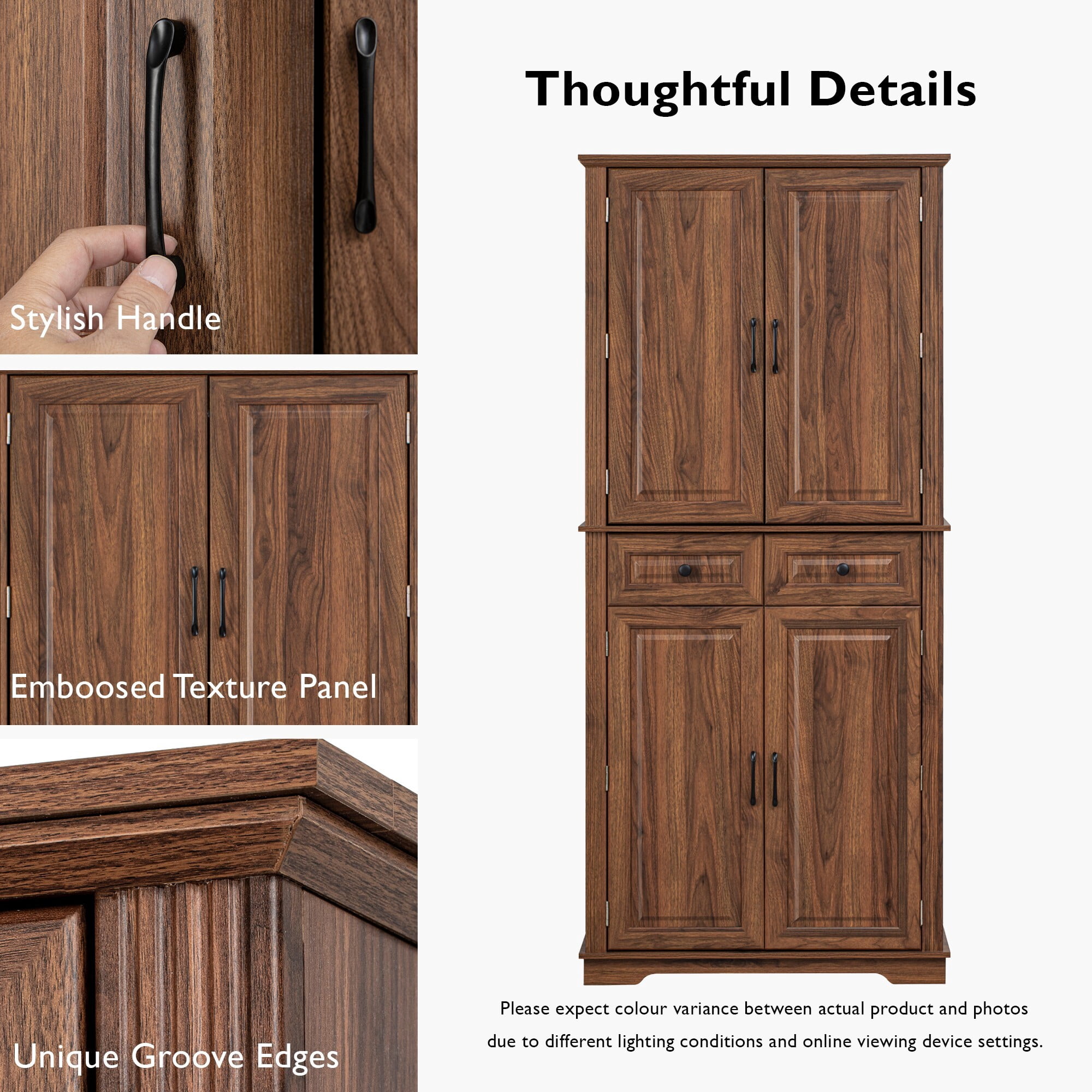 71" Tall Kitchen Pantry Cabinet with 3 Pull-Out Organizers, 6 Door Shelves, 2 Drawers, Farmhouse Embossed Texture, Freestanding Storage for Kitchen & Dining Room