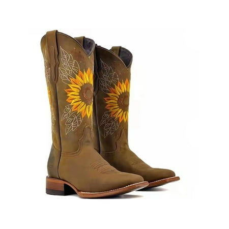 

Tenmix Ladies Boots Western Cowboys Boots Embroidery Zip Up Boots