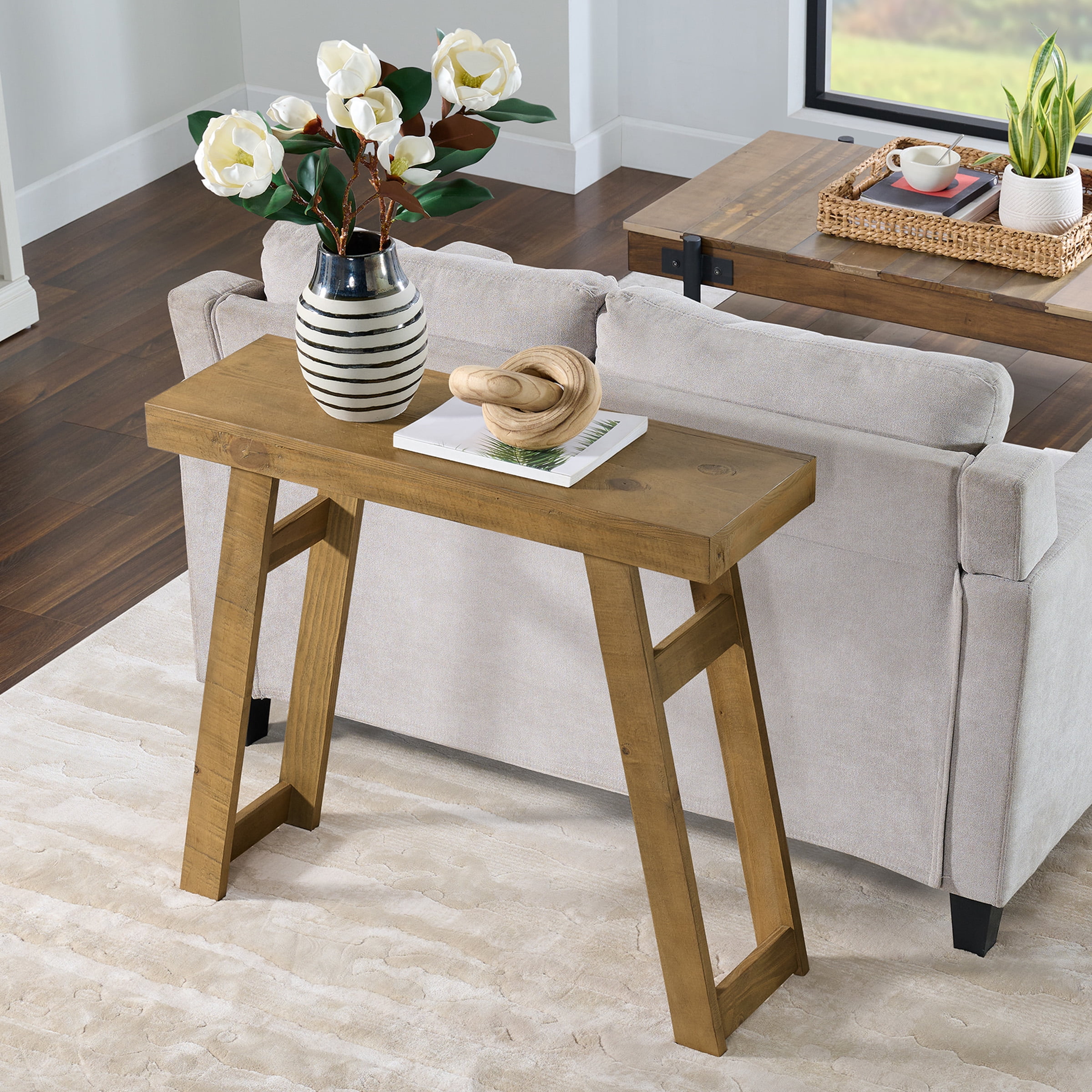 Alaterre Furniture Lawas Solid Wood Console Table - 36 Inch Small Entryway Table (Oak)