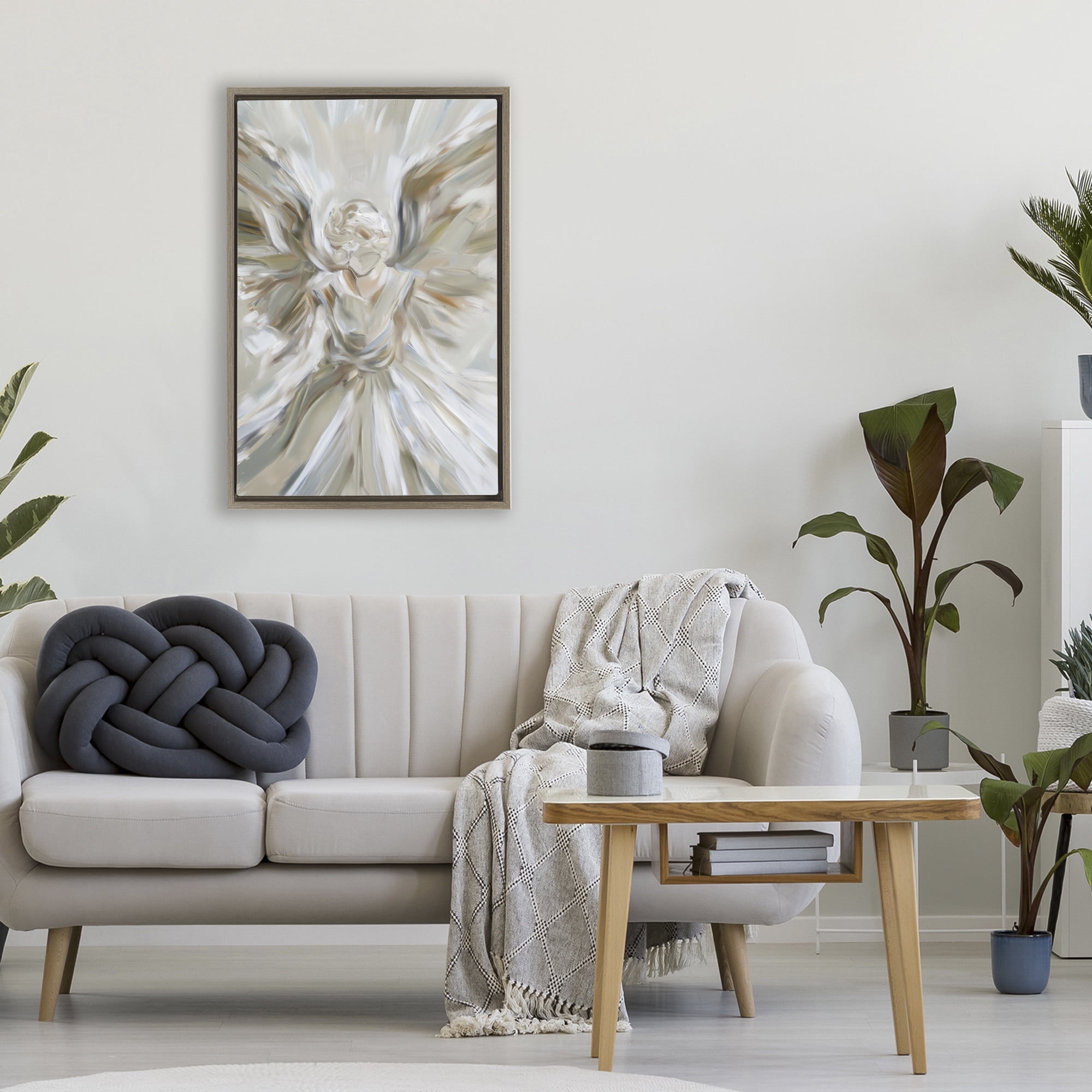 Stupell Industries Serene Angel with Flowing Wings Brown Framed Floater Canvas Wall Art, design by Petal Prints Design