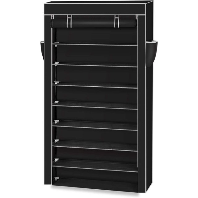 9 Tier 9 Lattices Non Woven Fabric Shoe Rack,Free Standing Shoe Racks,Shoes Racks Organizer for Closet,Stackable Shoe Rack,with Side Pocket,for Doorway, Corridor, Balcony, Living Room (Grey)