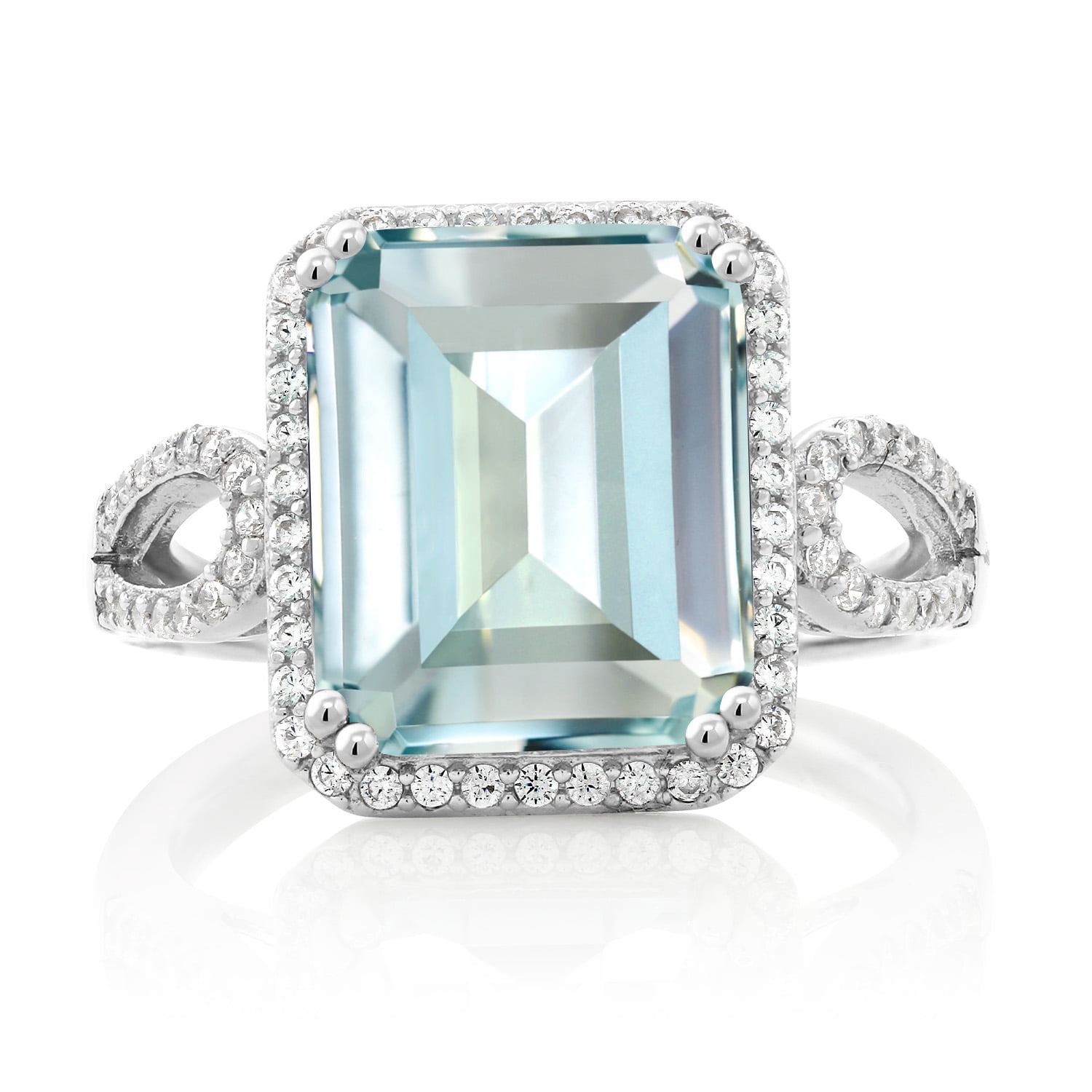 Gem Stone King 6.23 Cttw Sky Blue Simulated Aquamarine Ring for Women | 925 Sterling Silver | Emerald Cut 12X10MM | Gemstone Birthstone | Wedding Engagement Anniversary Promise Ring for Women
