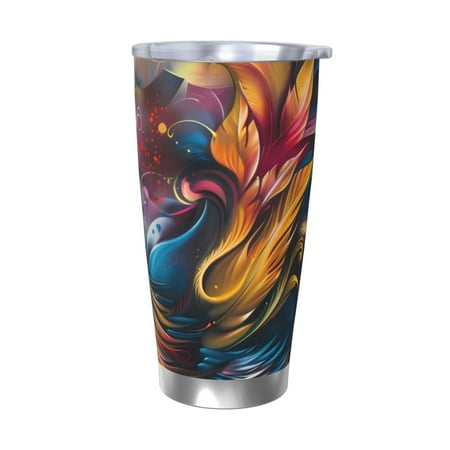 

Uemuo Vibrant Rooster Painting Print Travel Coffee Mug 20oz Double-walled Car Cup Stainless Steel Insulated Tumbler Leak-proof Travel Cup Reusable Straw Car Cup-Without Straw