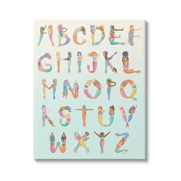 Stupell Industries Mermaid Alphabet Letters Typography Painting Gallery Wrapped Canvas Print Wall Art, 16 x 20