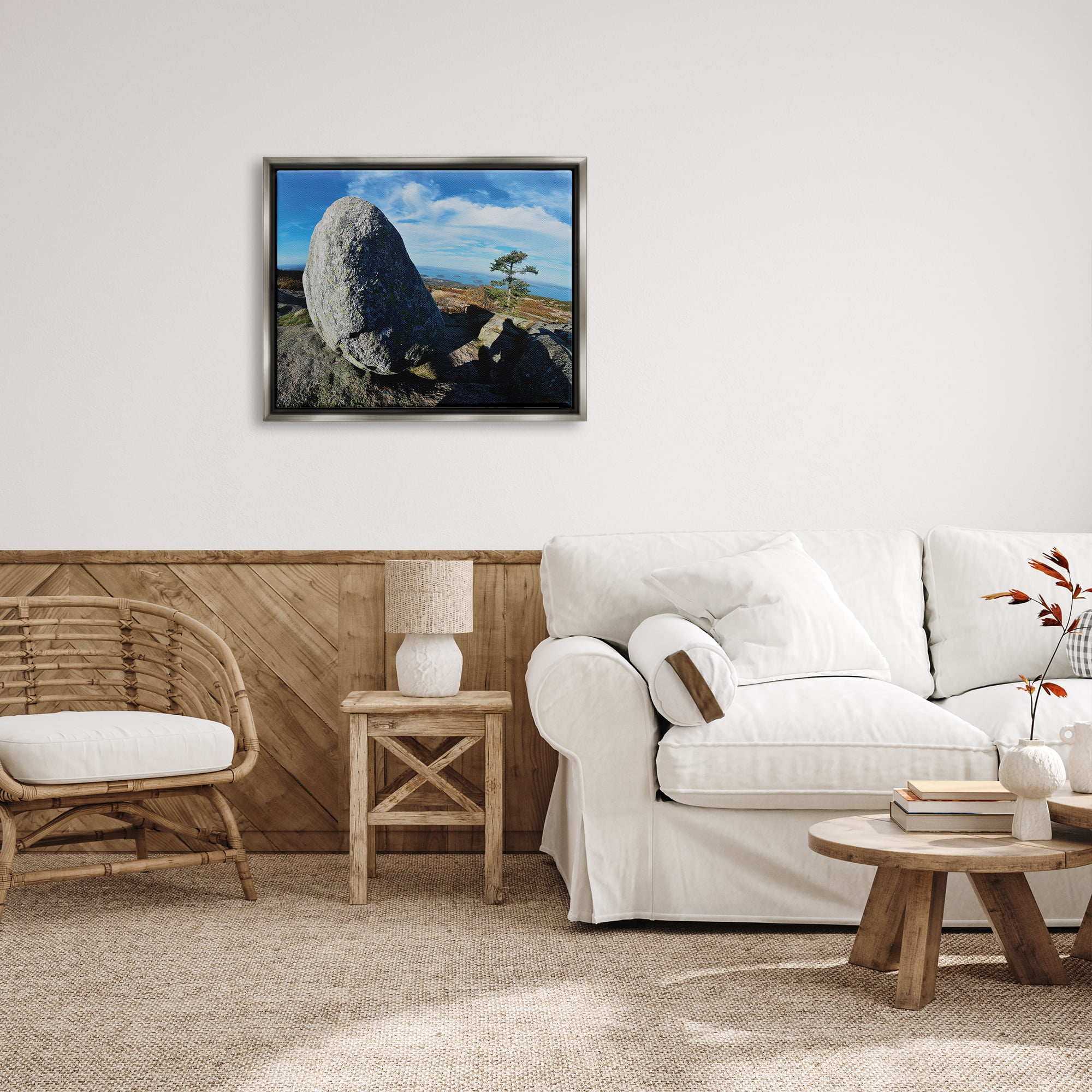 Stupell Industries Mountain View Landscape Nature Photography Gray Floater Framed Art Print Wall Art, 31 x 25