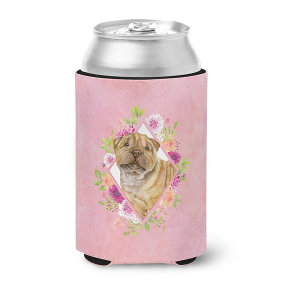 Shar Pei Pink Flowers Can or Bottle Hugger