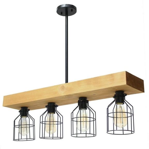 Elegant Designs 47.5" Farmhouse Rustic Cage Ceiling Pendant, Light Wood