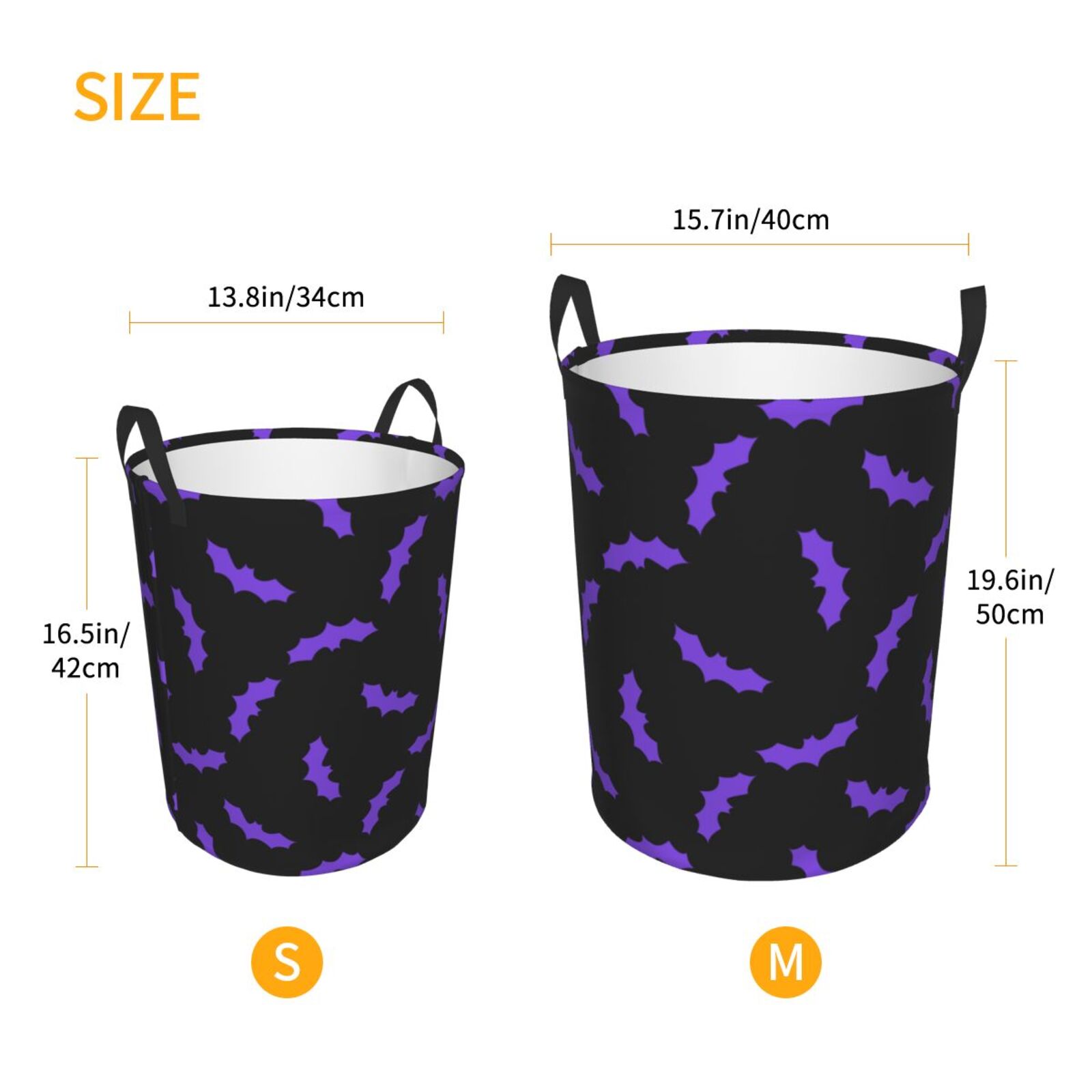 Large Laundry Basket with Handles - purple bats black cool Kids Baby Dirty Clothes Laundry Hamper for Bedroom Aesthetic