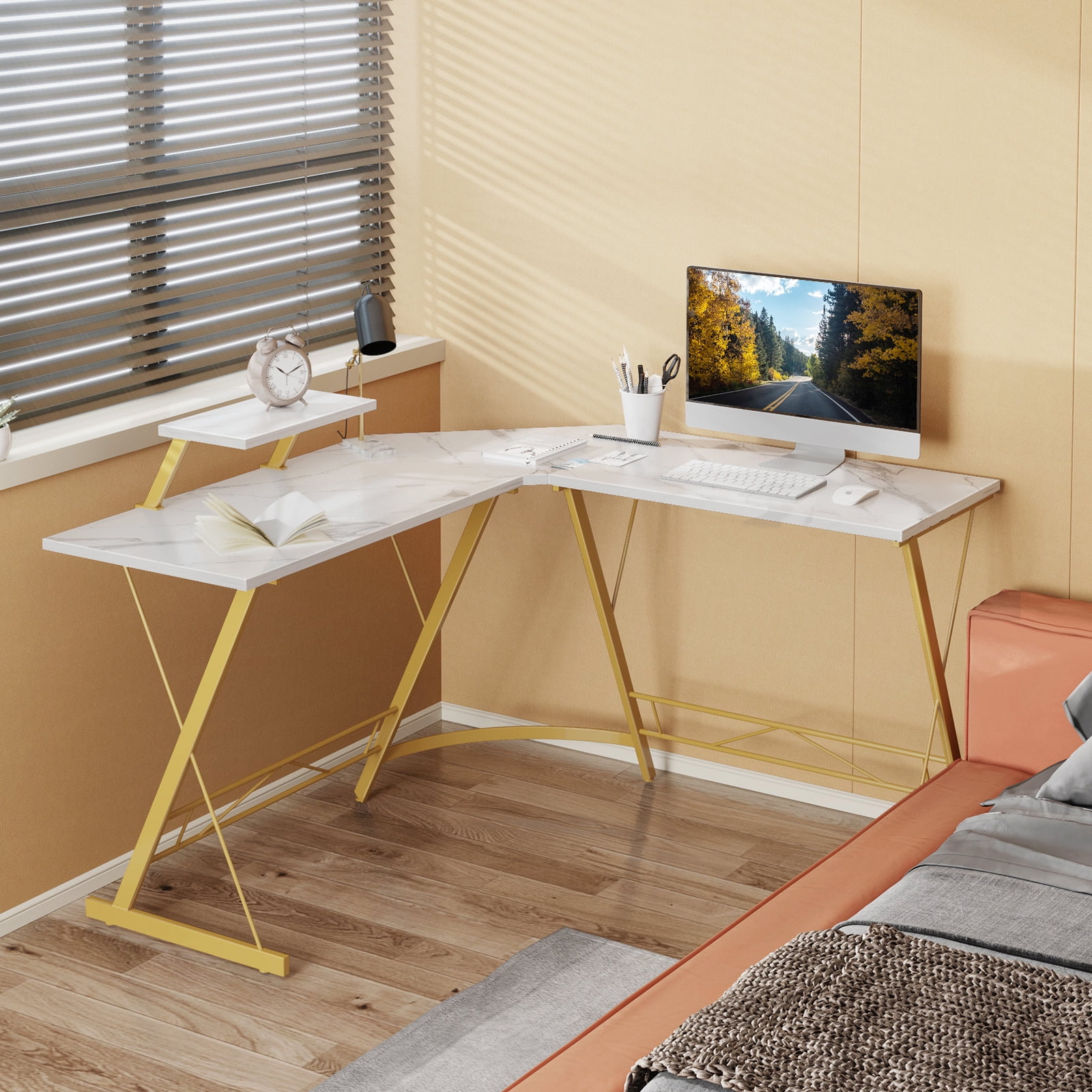 Buy Coleshome L Shaped Desk, 51 Home Office Corner Desk with Shelf