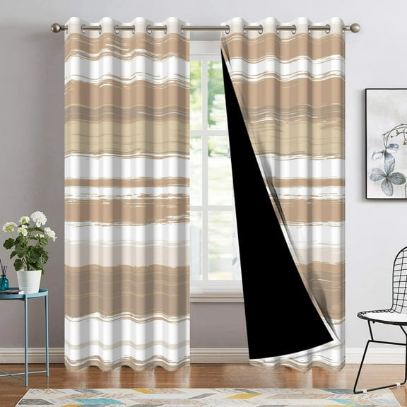 Nanqianyi Room Darkening Blackout Window Curtains 2 Panels with Grommets, for Living Room and Bedroom, 42 x 96 inches, Brown Striped