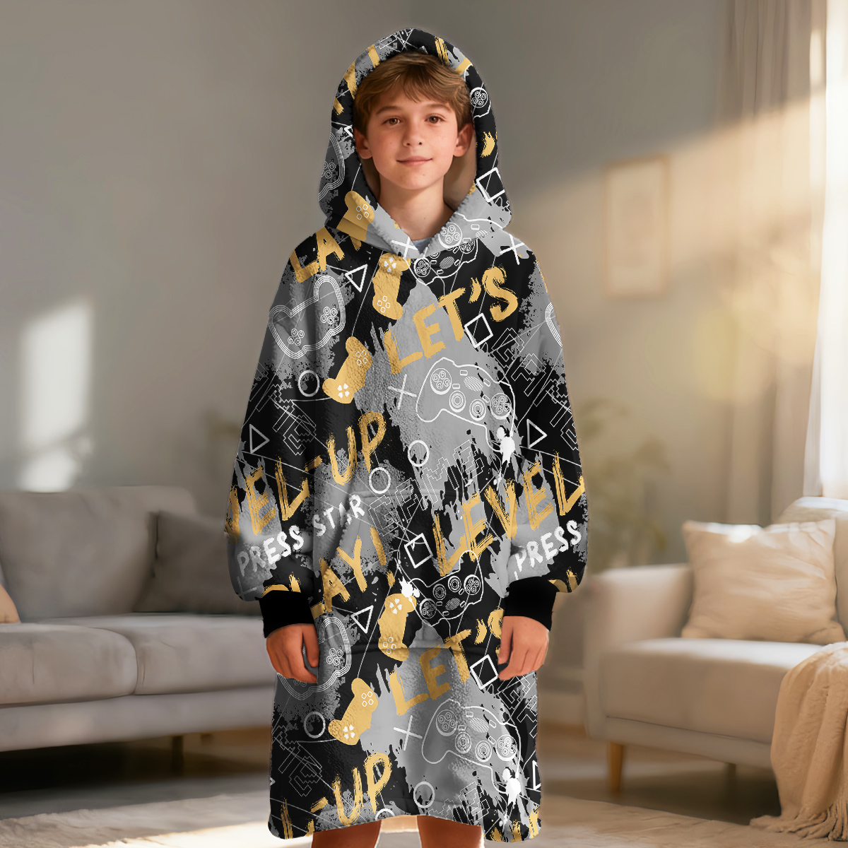 BlessLiving Wearable Blanket Hoodie for Kids, Oversized Sherpa Fleece Sweatshirt Blanket, 60x40"