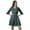 Dark Teal Green2, variant on Moomaya Drawstring Mini Dress Printed Poly Crepe Women Ruffle Sleeve Shirt Dress