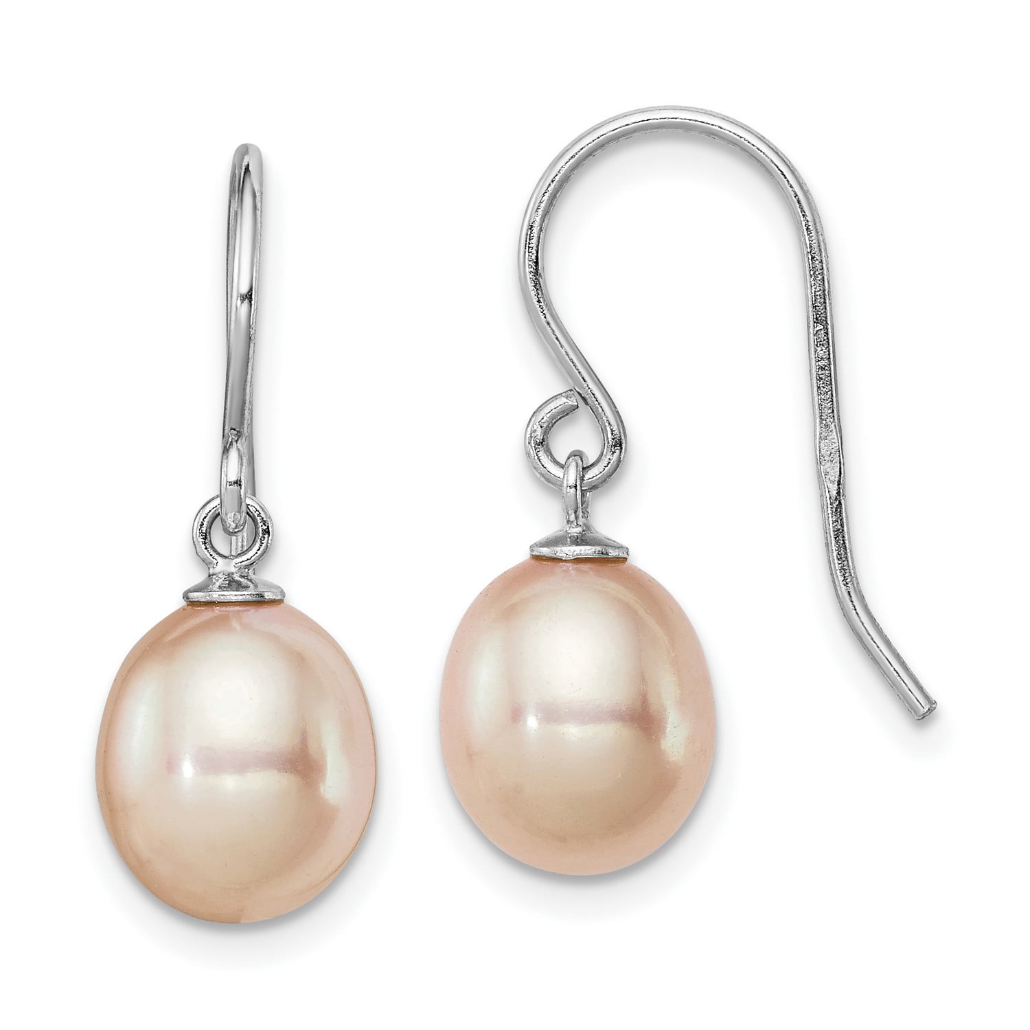 Genuine Natural 8-9mm White Freshwater Cultured Pearl Silver Hook Dangle Earring 