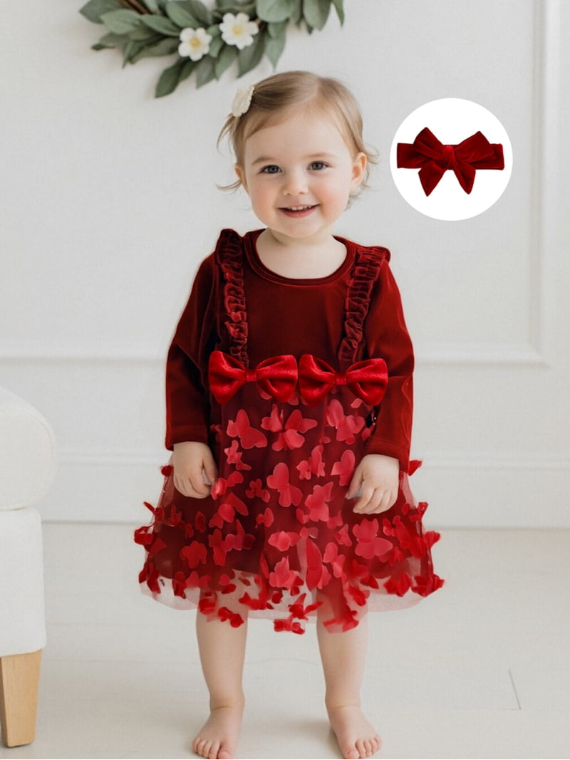 baby red velvet dress Baby Girl Dress Red & Occasion Gold Maxi Velvet Gown & FREE Crown Headband Poppy