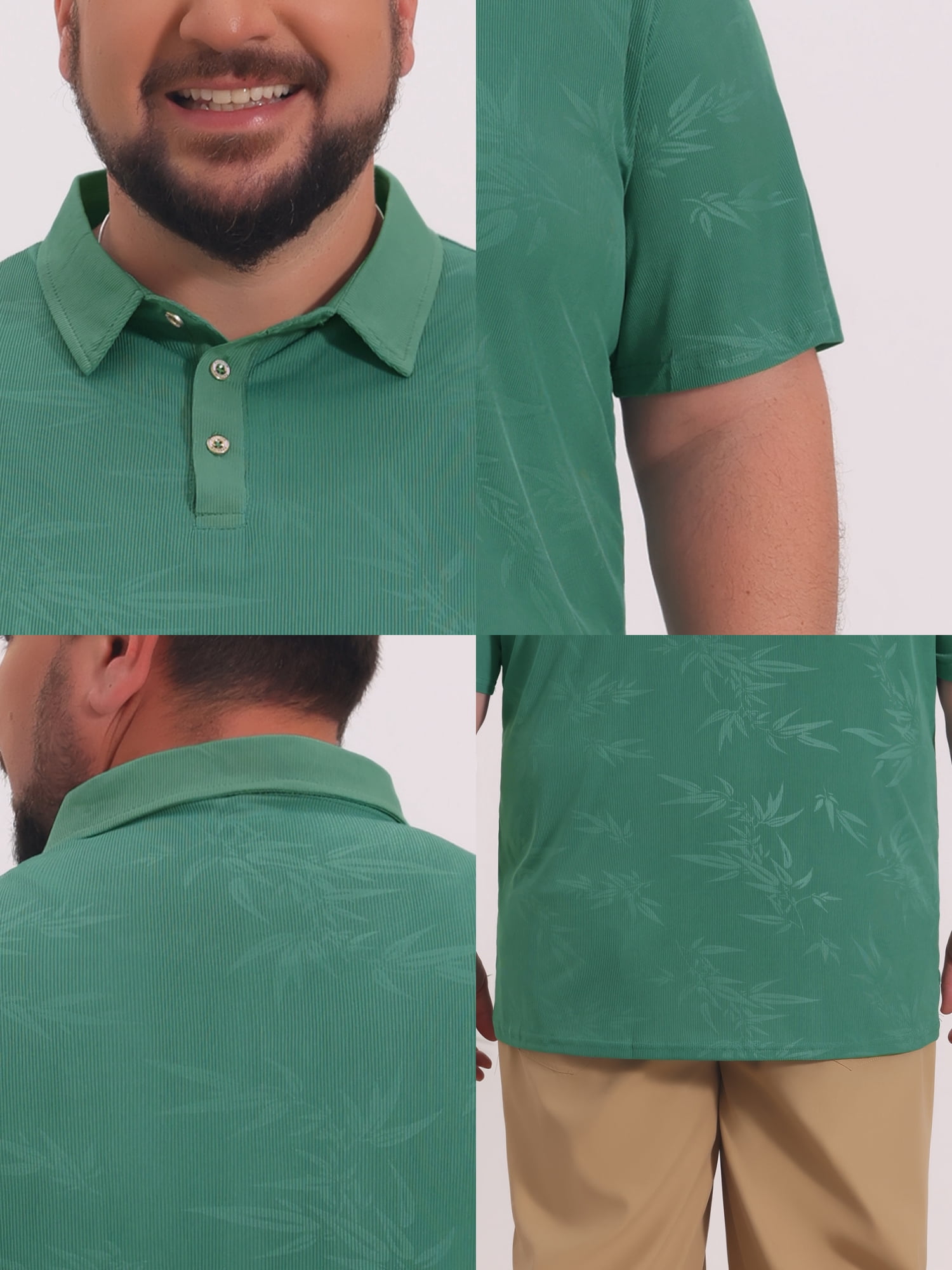 DARING DIVA Men's Big Tall Leaf Printed Short Sleeve Casual Polo Shirts 2XL Green