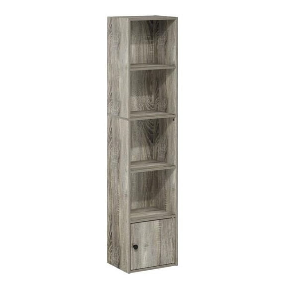 Luder 5-Tier Shelf Bookcase with 1 Door Storage Cabinet, French Oak
