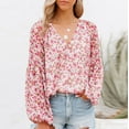 thumbnail image 4 of T Shirts for Women Casual Tops Winter Fall Long Sleeve Blouse Petal Shirt Floral Shirt Shirt V Neck Tee T-shirt Top, 4 of 8