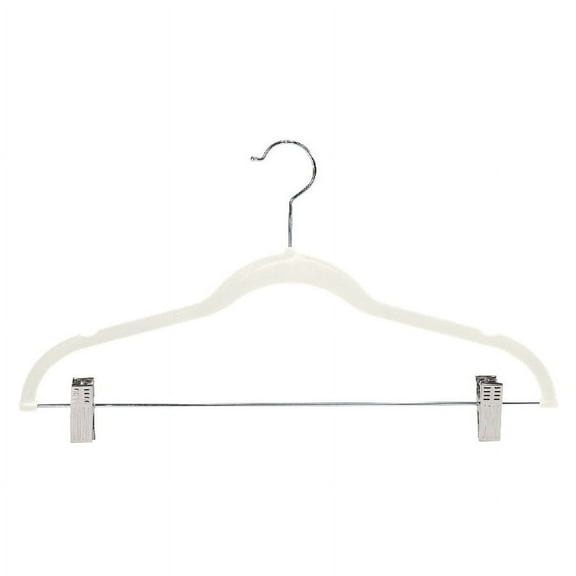 Simplify 6 Pack Velvet and Metal Clothing Hangers with Clips in Ivory