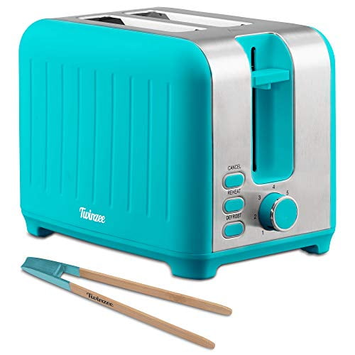Wide Slot Toaster 2 Slice - Retro Toaster, Matte Teal and Stainless Steel - Small Toaster with Free Tongs Clips and Crumb Tray - 6 Toasting Settings, 850W Toasters - Vintage Toster