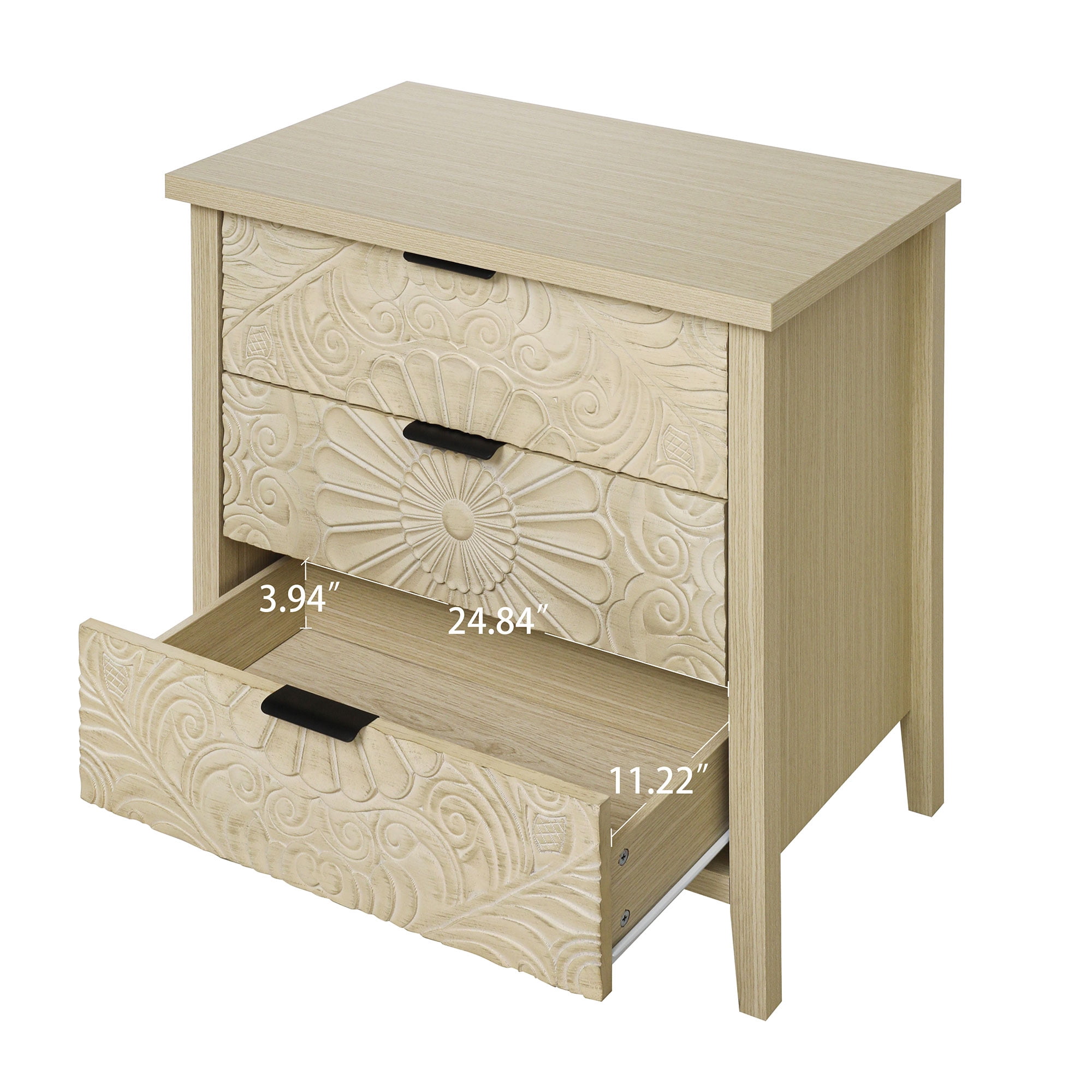 BSHTI 3-Drawer Farmhouse Cabinet – Rustic Storage Chest with Smooth-Gliding Drawers, Anti-Tip Safety, for Bedroom, Living Room, Study, Brown