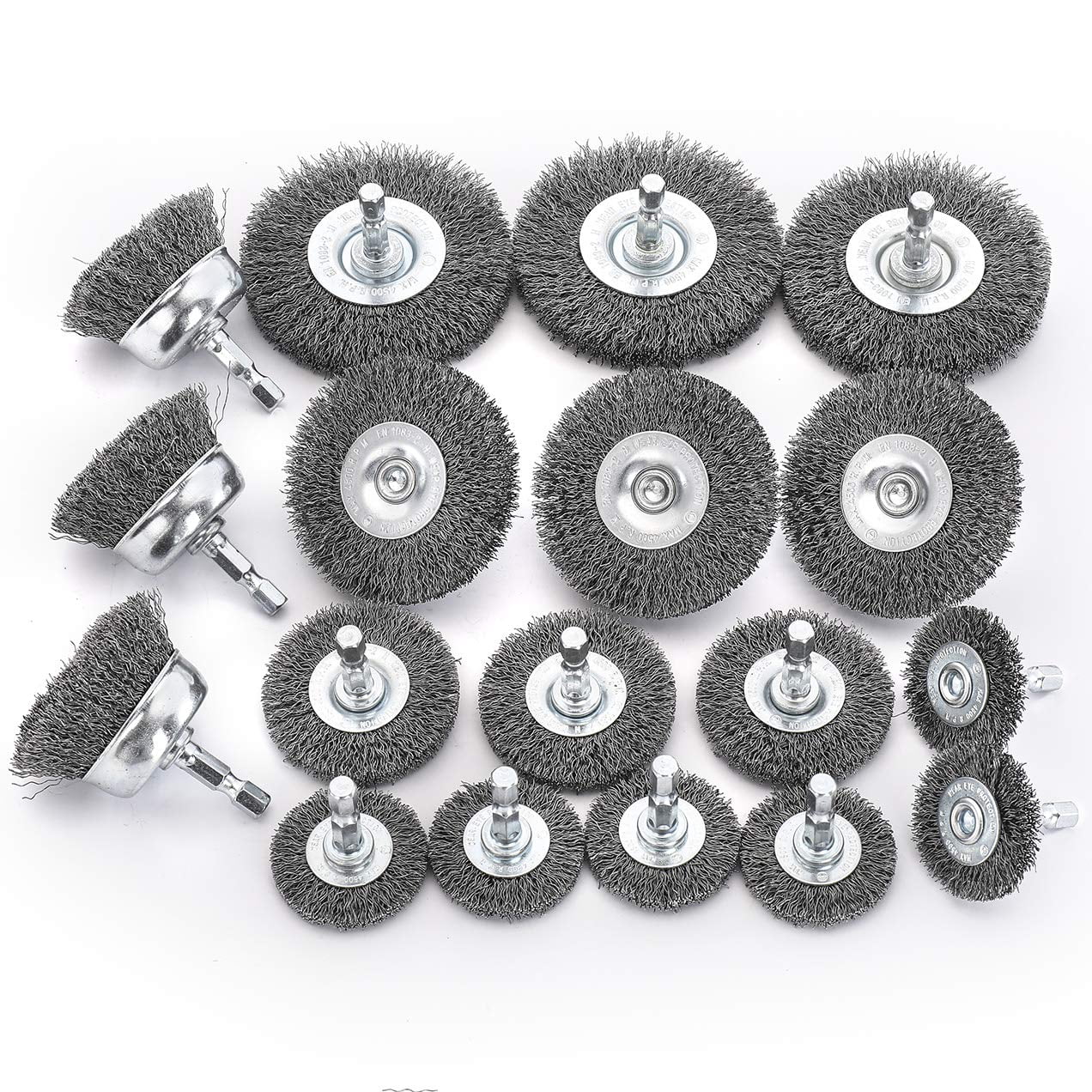 Hoyin 03248 18PC(3pack 6Piece) Wire Wheel Cup Brush Set Coarse Crimped Carbon Steel 1/4In Hex Shank for Drills