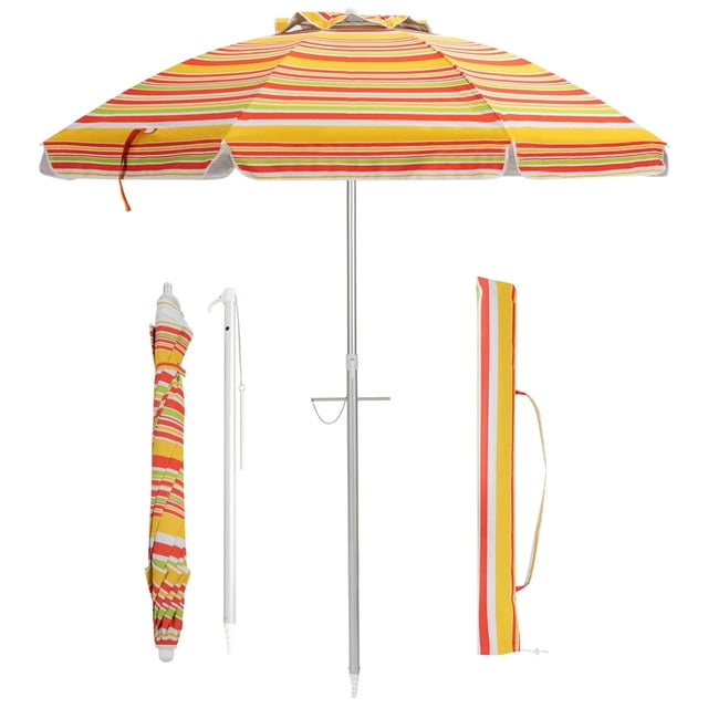 Costway Sombrilla de Playa Portátil Inclinación Regulable con Bolsa de Transporte para Jardín Patio Exterior Rojo y Amarillo 198 x 213 cm
